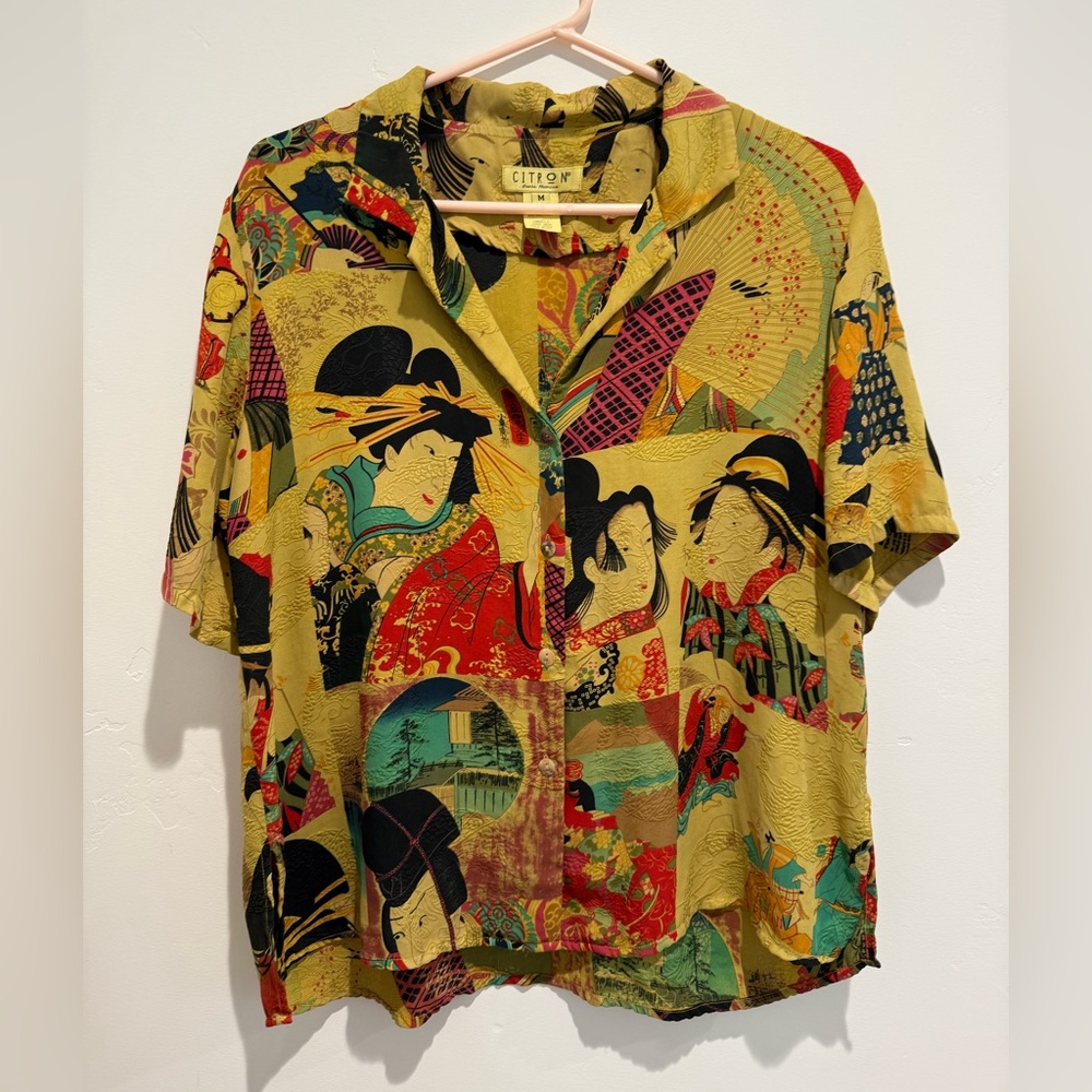 Citron Santa Monica geisha sun and surf silk short sleeve button shirt size M